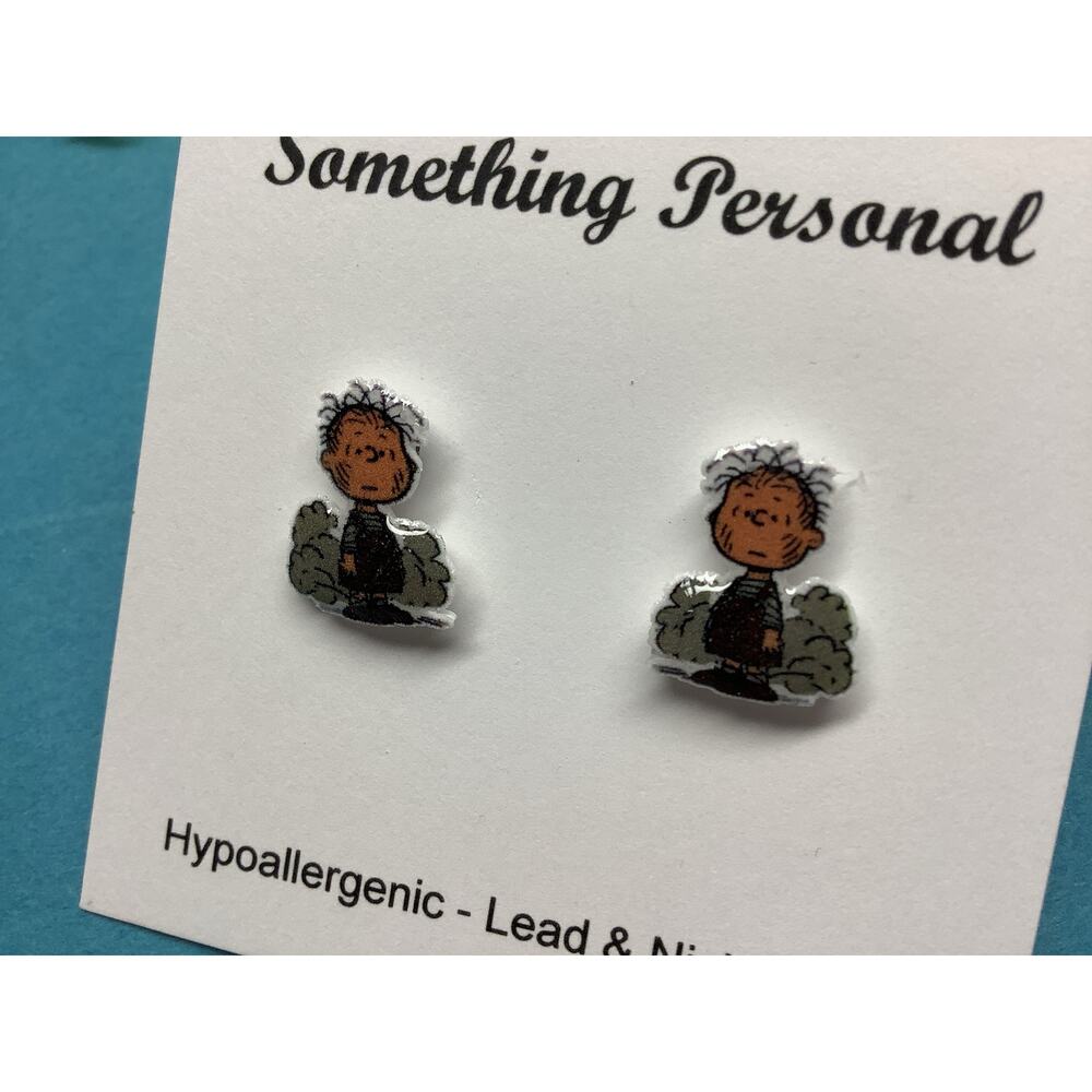 Pig Pen -  Charlie Brown Peanuts Inspired Post Earrings - Gift Boxed -Chibi Cute